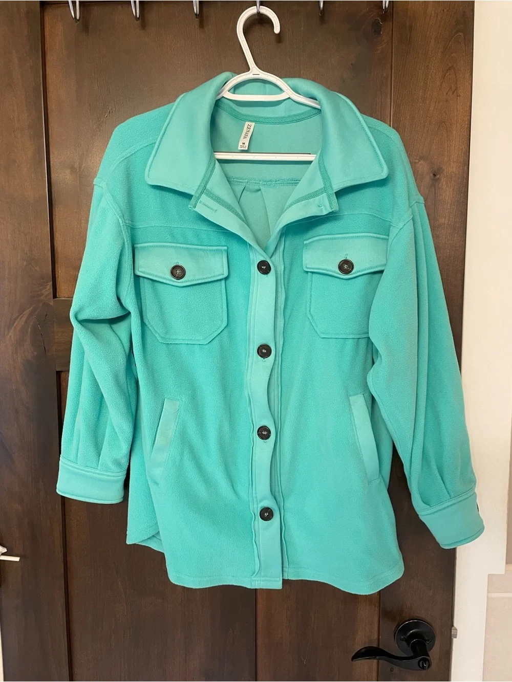 Button-Front Turquoise Shacket Jacket